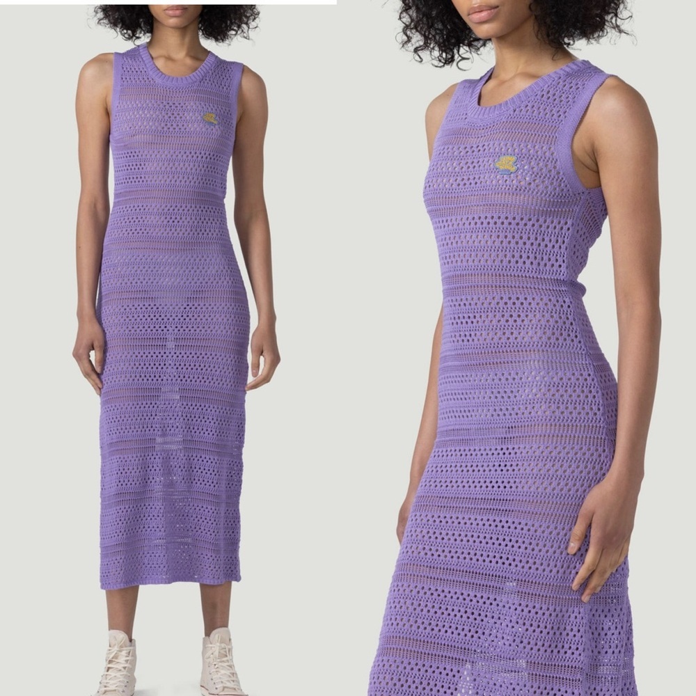 HONOR THE GIFT Women’s Open Stitch Knit Logo Crew Neck Purple Midi Dress XLarge